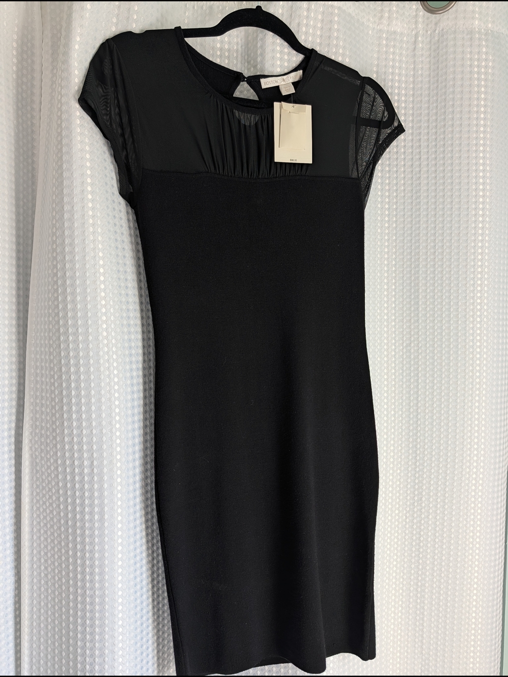 Boston Proper Black Midi Dress with Mesh Yoke